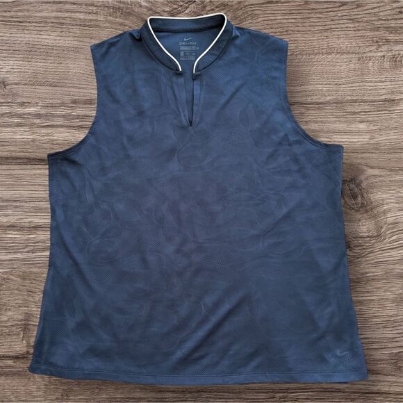 Nike Tops - Nike Dri-FIT Tank Top Women’s 2XL Blue Mesh Banded Collar